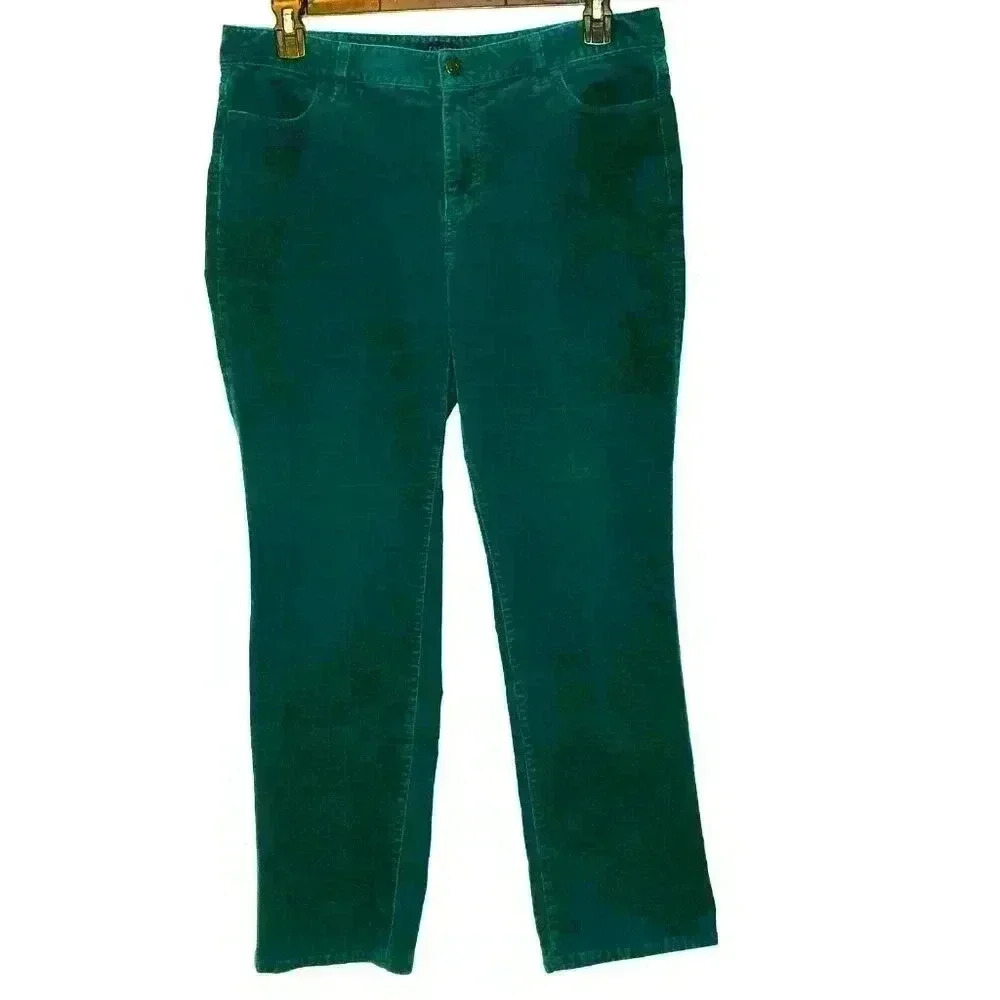 Talbots Heritage Corduroy Pants 16P High Rise Straight 5-Pocket Green